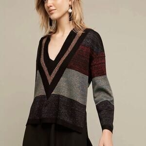 Moth for Anthropologie Amalthea V-Neck Pullover Size Small with Metallic Threads